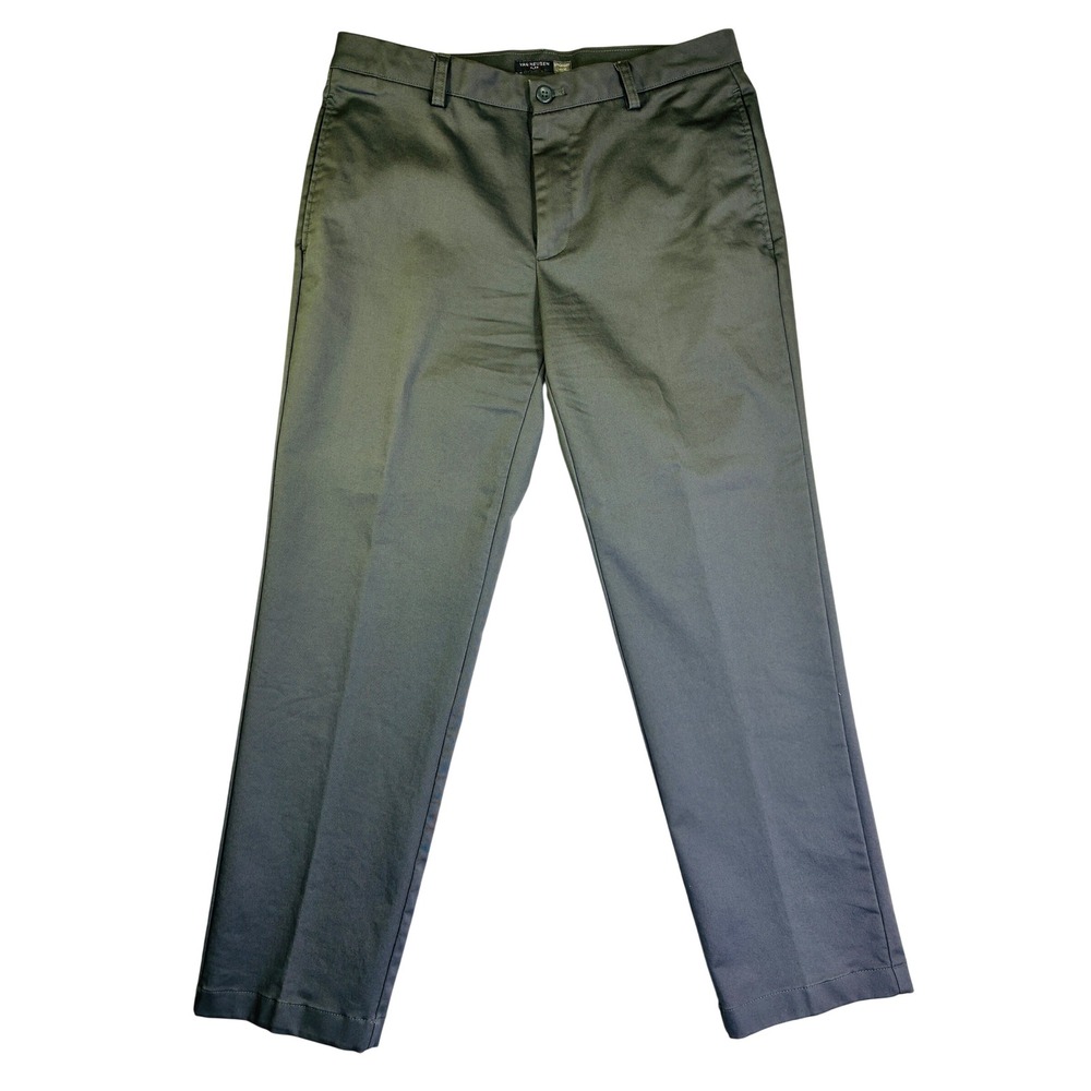 Van Heusen Flex Straight Fit Gray Flat Front Dress Pants Mens 34x30 Business